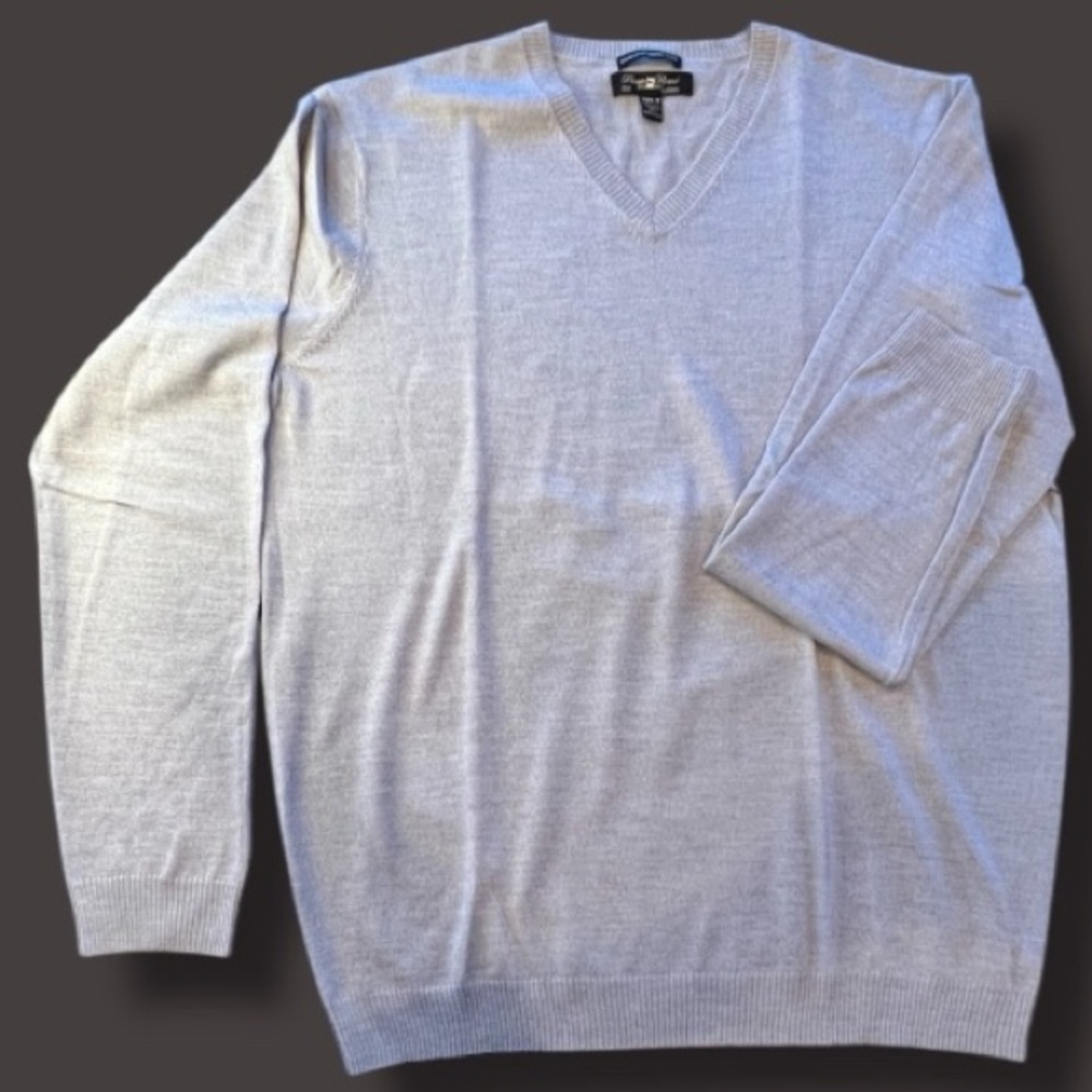 Pronto Uomo Size 2XLT Lt. Gray 100% Extra Fine Merino Wool V-Neck Dress Sweater